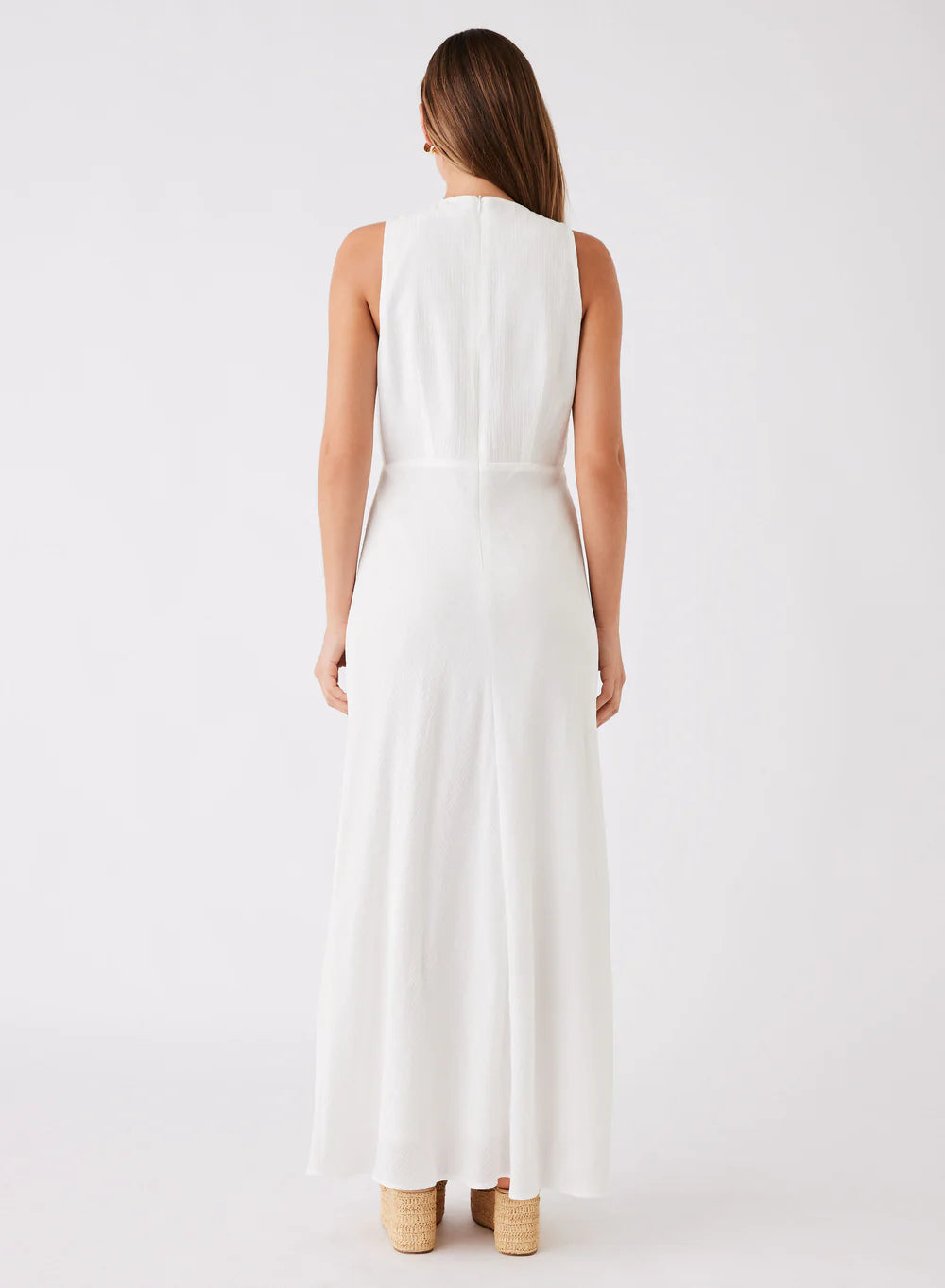 White maxi dress  in rayon with cotton lining. Sustainably produced.