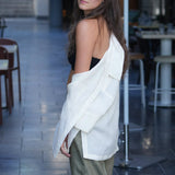 White oversized shirt with half sleeve. Made in Australia from 100% silk