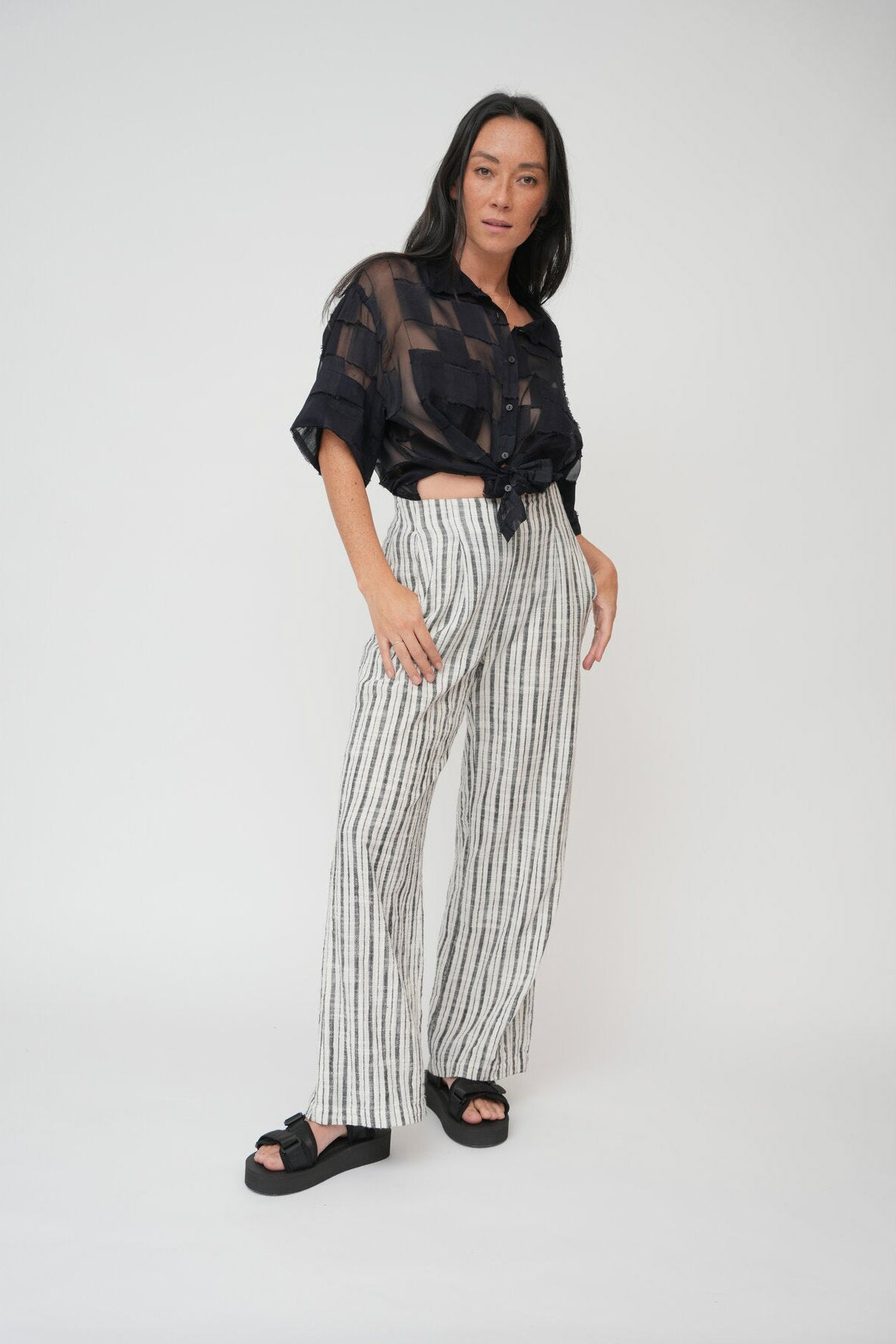 Striped wide legged pants