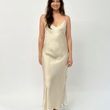 Silk satin maxi dress with low back and side split. Evening or wedding dress