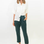 Silk pant with pockets and tie waist.