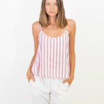 Striped linen top with tie back.