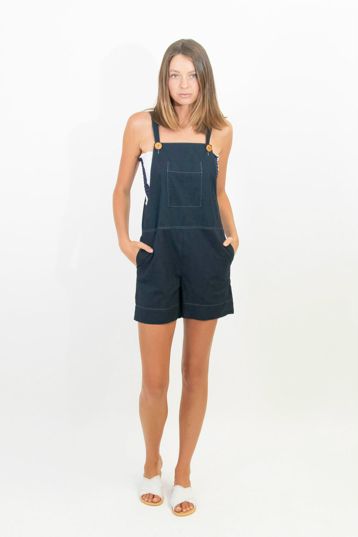 Short overalls organic cotton navy blue