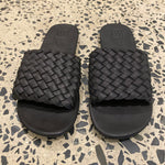 Comfortable flat Black woven leather slides