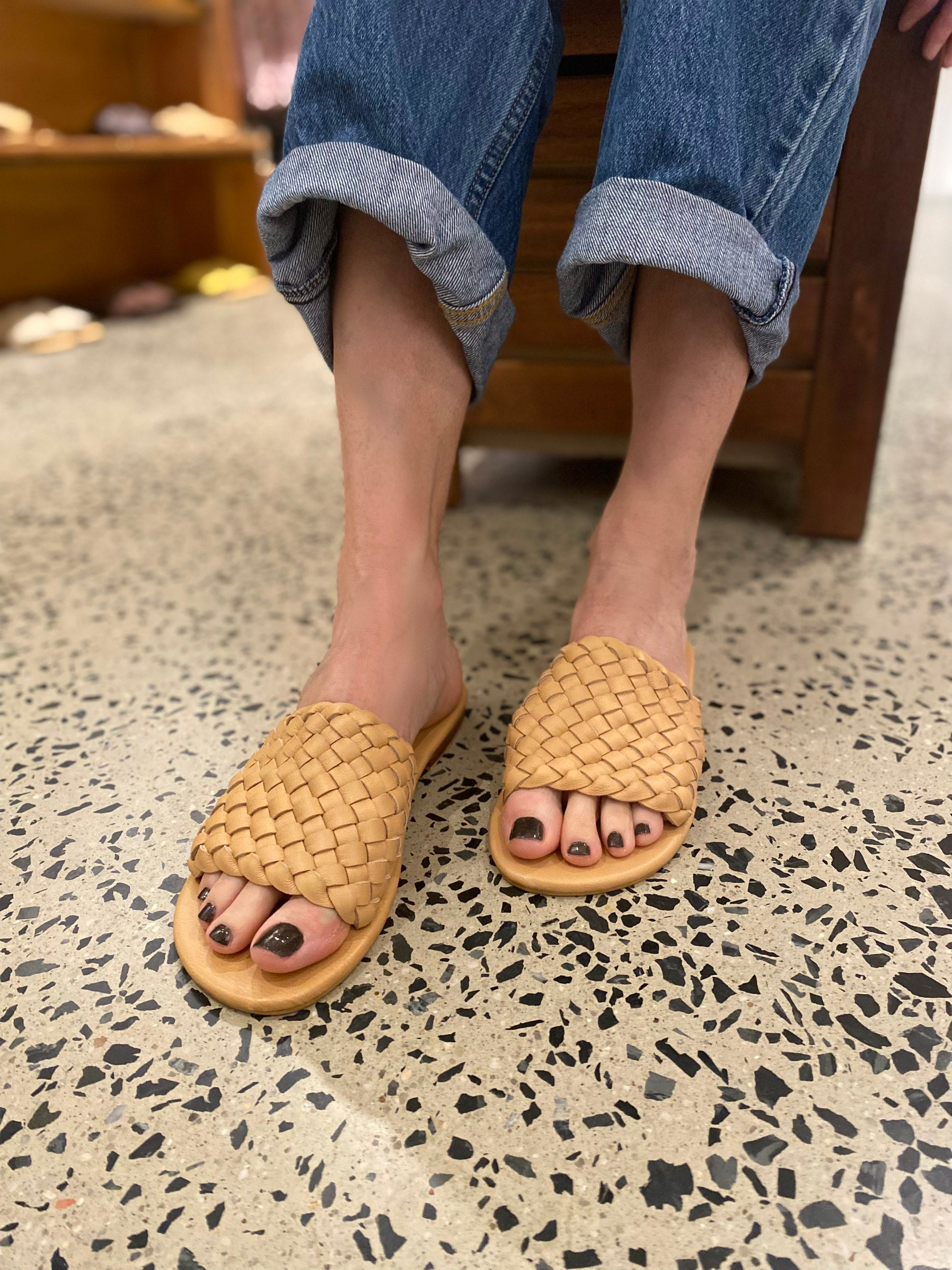 Byron Bay woven leather slides