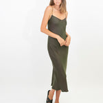 Olive colour silk slip dress