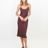 Maroon Silk slip dress with embroidered flowers